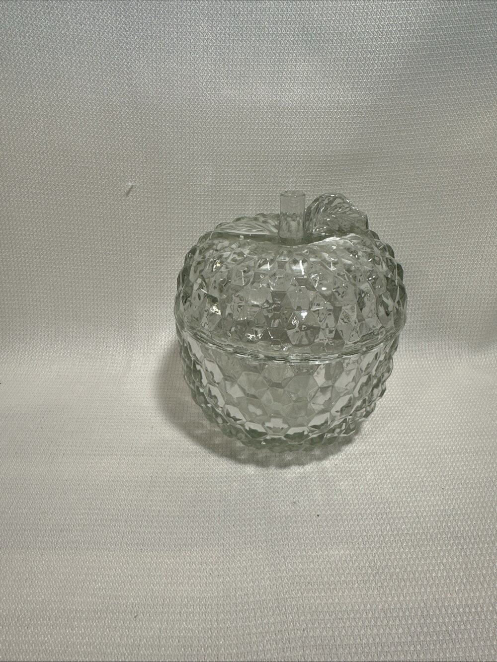 Vintage APPLE Glass Jeannette Glass Cubist Lidded Candy Dish Bowl 5x4.5”